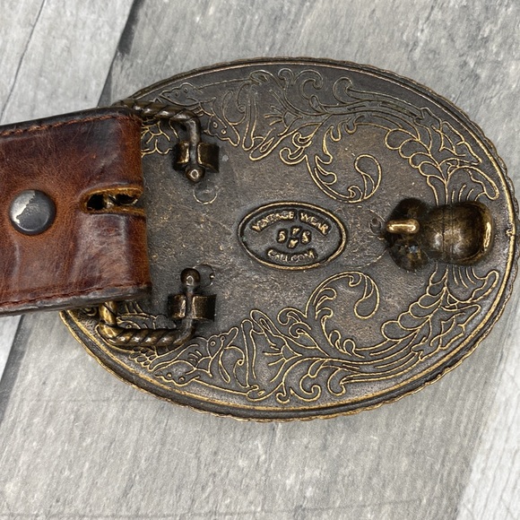 Green Rinestone Y2K Vintage Swarovski Crystal Western Leather Belt Size 36 - Picture 7 of 13